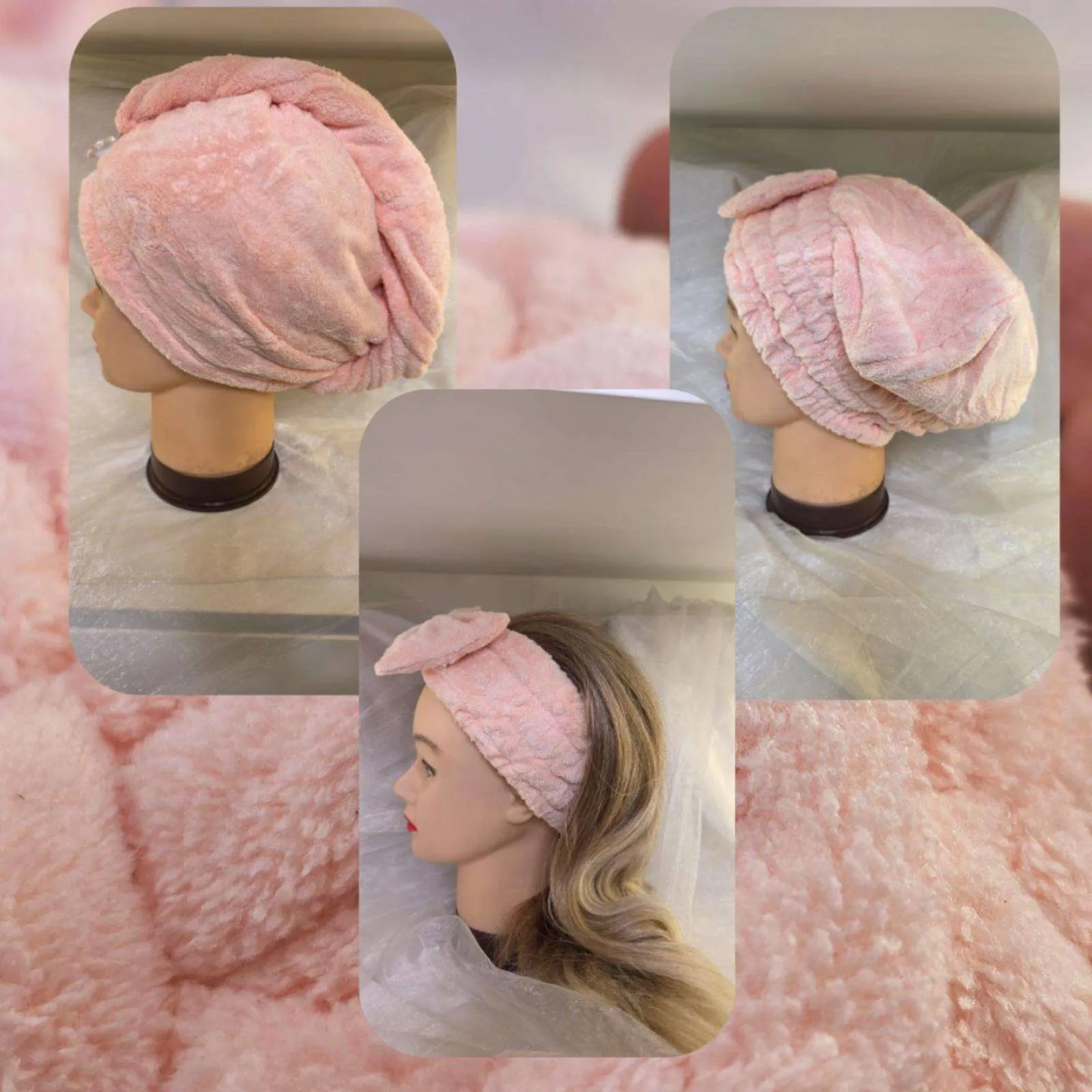 طقم مناشف مايكروفايبر للشعر 3 قطع من لوفينا كير (توربان، طاقية، بندانة) - (Lovina Care 3-Piece Microfiber Hair Towel Set)
